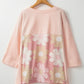 Slit Floral V-Neck Three-Quarter Sleeve Blouse