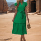 Tied Notched Cap Sleeve Dress