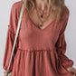 Frill V-Neck Long Sleeve Blouse