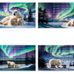 Polar Bear and Cubs Northern Lights Digital Art in PDF SVG PNG File Formats