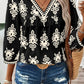 Printed V-Neck Three-Quarter Sleeve Blouse