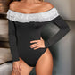Perfee Sequin Ruffled Off-Shoulder Long Sleeve Bodysuit