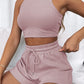 Full Size Round Neck Top and Drawstring Shorts Set