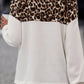 Waffle-Knit Leopard V-Neck Long Sleeve Blouse