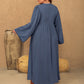 Plus Size Lace Detail Notched Long Sleeve Midi Dress