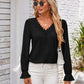 Applique V-Neck Flounce Sleeve T-Shirt