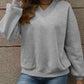 V-Neck Long Sleeve Dropped Shoulder Sweatshirt