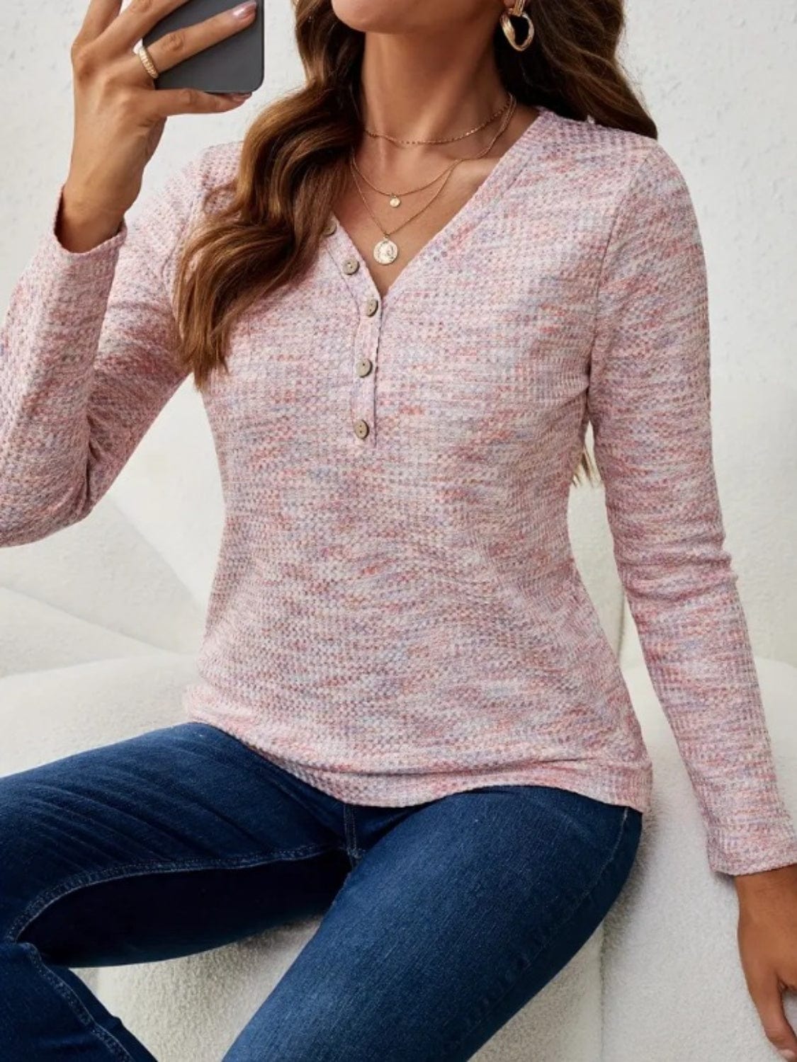 Full Size V-Neck Long Sleeve T-Shirt