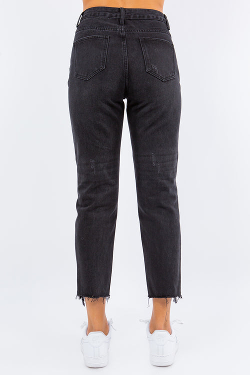 American Bazi High Waist Distressed Cropped Straight Jeans *