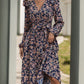 Printed Surplice Long Sleeve Midi Dress