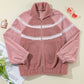Lace Detail Zip Up Sherpa Patchwork Jacket
