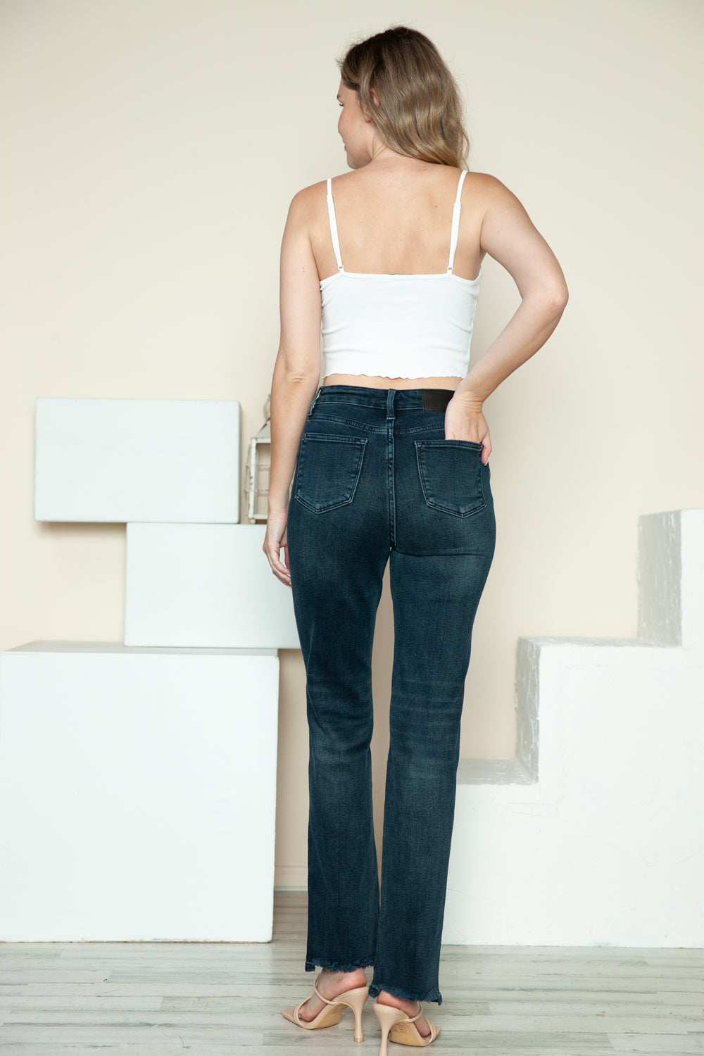 Judy Blue Full Size Button Fly Hem Destroy Straight Jeans *