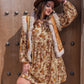 Plus Size Printed V-Neck Balloon Sleeve Mini Dress