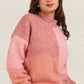 VERY J Color Block Mock Neck Drop Shoulder Sweater