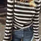 Striped Turtleneck Long Sleeve Knit Top