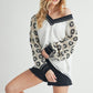 Aemi+Co Crochet Contrast Stitching V Neck Top
