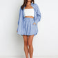 Full Size Striped Dropped Shoulder Shirt and Shorts Set