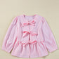 Tied Bow Striped Round Neck Blouse