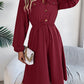 Collared Neck Long Sleeve Dress with Pockets
