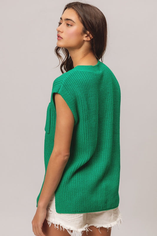 BiBi Patch Pocket Cap Sleeve Sweater Top - Brand BiBi