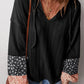 Color Block Tie Neck Long Sleeve Top