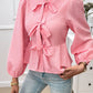Tied Round Neck Long Sleeve Blouse