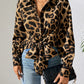 Leopard Collared Neck Long Sleeve Shirt