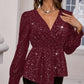 Asymmetrical Hem Surplice Long Sleeve Blouse