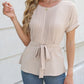 Tied Pleated Round Neck Short Sleeve Top