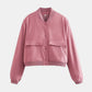 Pocketed Snap Down Baseball Collar Jacket