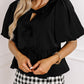 Cutout Round Neck Puff Sleeve Blouse