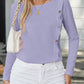 Decorative Button Round Neck Long Sleeve T-Shirt