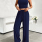 Mock Neck Sleeveless Top and Drawstring Pants Set