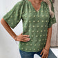 Swiss Dot Notched Half Sleeve Blouse