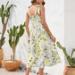 FULL SIZE Smocked Printed Square Neck Midi Dress