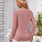 Full Size Decorative Button Openwork V-Neck T-Shirt