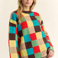 Davi & Dani Color Block Checkered Dropped Shoulder Sweater