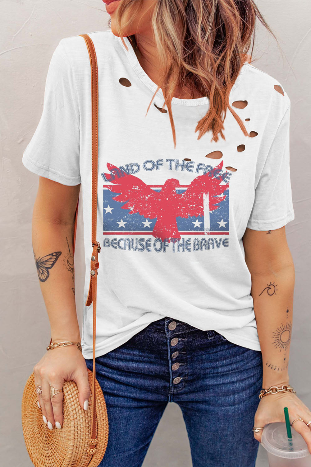 Full Size Cutout Graphic Round Neck Short Sleeve T-Shirt