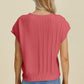 Double Take Full Size Cable-Knit Round Neck Short Sleeve Sweater