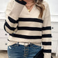 Striped Collared Neck Long Sleeve Sweater
