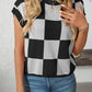 Mandy Checkered Round Neck Cap Sleeve Knit Top