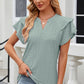 Full Size Eyelet Notched Flutter Sleeve T-Shirt