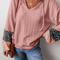 Color Block Tie Neck Long Sleeve Top