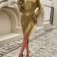 Devine Tied Boat Neck Long Sleeve Dress
