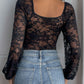 Perfee Lace V-Neck Long Sleeve Bodysuit
