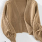 Cable-Knit Tied Open Front Lantern Sleeve Cardigan