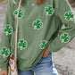 Sequin Lucky Clover Matcha Green Round Neck Long Sleeve Sweatshirt
