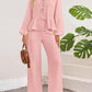 Tie Neck Balloon Sleeve Top and Pants Set