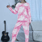 Full Size Tie-Dye Round Neck Top and Pants Lounge Set