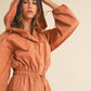 Mable Snap Down Long Sleeve Hooded Romper